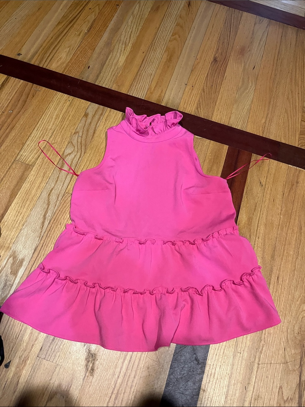 Hot Pink Ruffle Neck Tiered Casual top